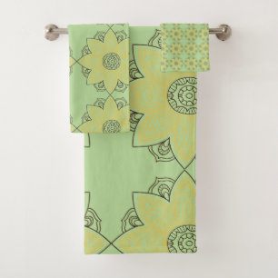 Flower Mandala Green & Yellow   Bath Towel Set