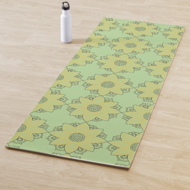 Flower Mandala Green & Yellow Yoga Mat (In Situ)