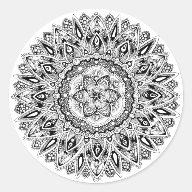 Flower mandala w/ seed of life classic round sticker (Front)