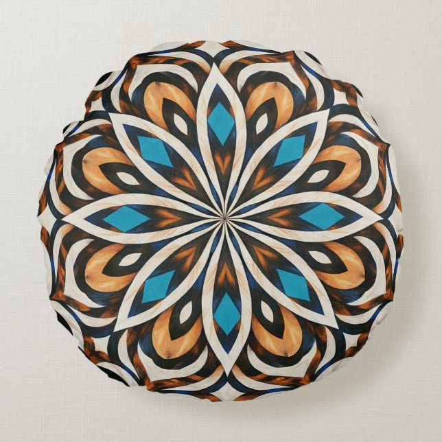 Flower Mandala Weave  Round Pillow (Front)