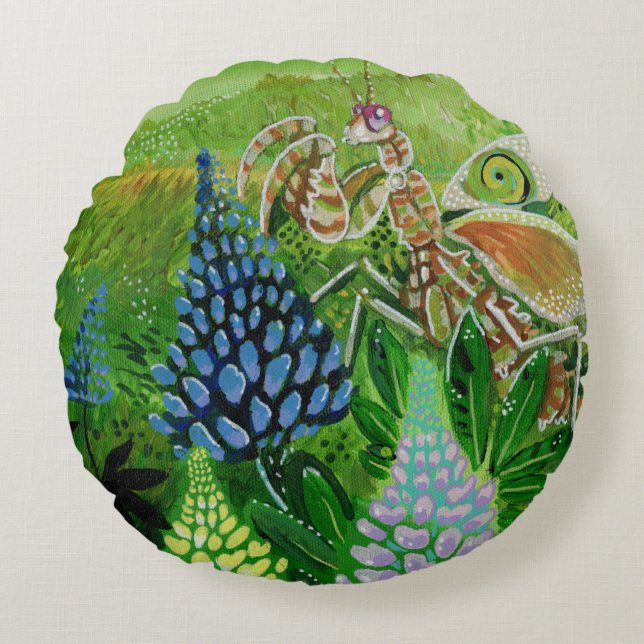 Flower Mantis Painting  Round Pillow (Front)