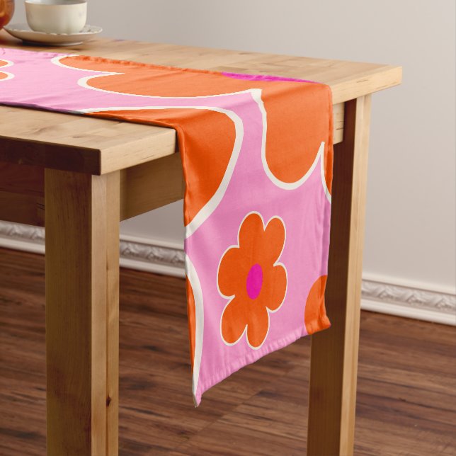 Flower Market Amsterdam Retro Flowers Pink Orange Short Table Runner (In Situ)