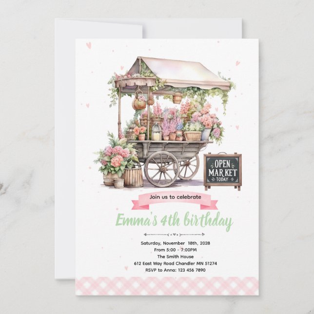 Flower market birthday invitation (Front)