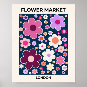 Flower Market London Vinatge Abstract Flowers Poster