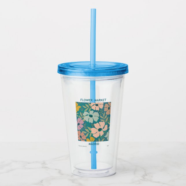Flower Market Madrid Print Acrylic Tumbler (Front)