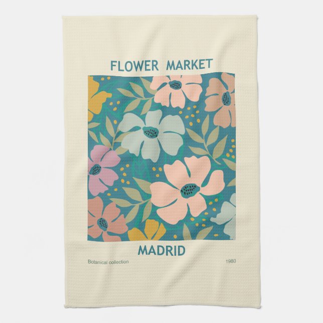 Flower Market Madrid Print Kitchen Towel (Vertical)
