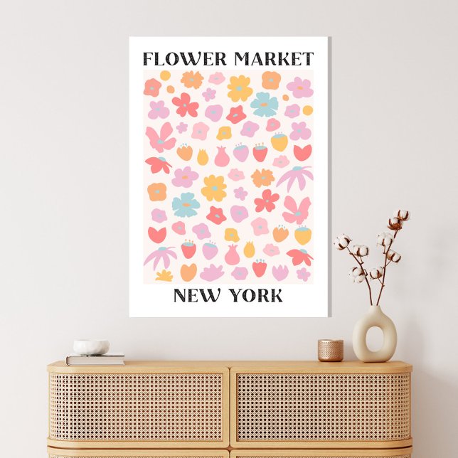 Flower Market New York Spring Floral Garden Canvas Print (In situ boho interior)