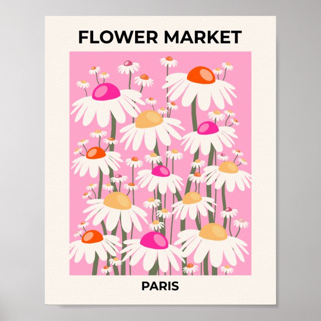 Flower Market Paris Pink Retro Floral Poster (Front)