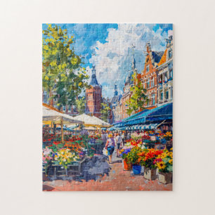 Flower Market with Historic Buildings Fantasy Pain Jigsaw Puzzle