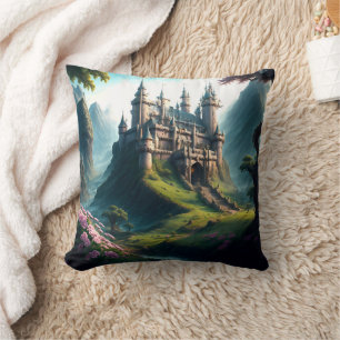 Flower Meadow Castle Throw Pillow