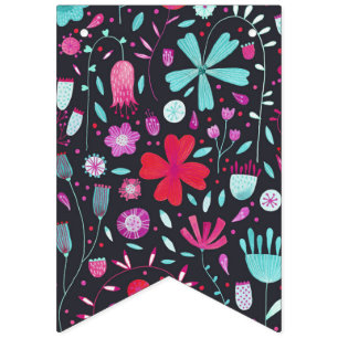 Flower Meadow Watercolor Dark Bunting Flags