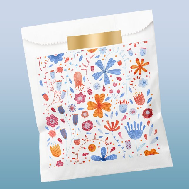 Flower Meadow Watercolor Favour Bag (Modern watercolor floral orange and blue favor bag)