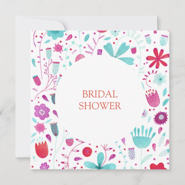 Flower Meadow Watercolor Teal Bridal Shower Invitation (Front)