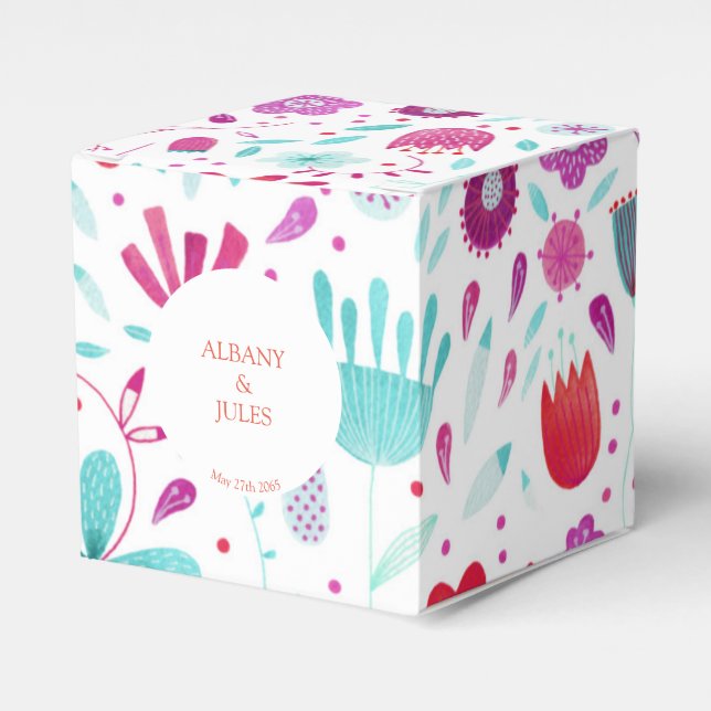 Flower Meadow Watercolor Teal Wedding Favor Box (Front Side)