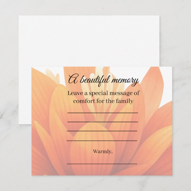 Flower Memorial Message Card (Front/Back)