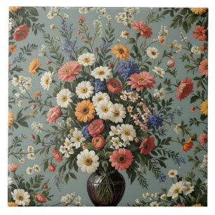 Flower mix in a vase tile
