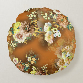Flower Mix: Orange Background Round Pillow