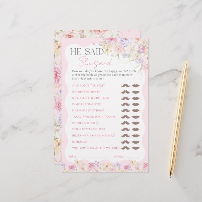 Flower Modern Wavy Bridal Shower Guesss Game (Front/Back In Situ)