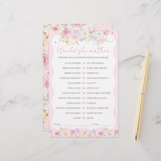 Flower Modern Wavy Bridal Shower Guesss Game (Front/Back In Situ)
