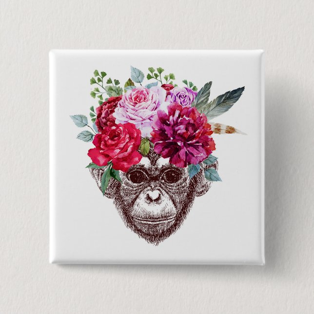 Flower Monkey Face 2 Inch Square Button (Front)