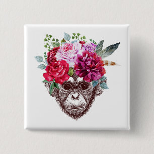 Flower Monkey Face 2 Inch Square Button