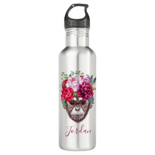 Flower Monkey Face   Add Your Name 710 Ml Water Bottle