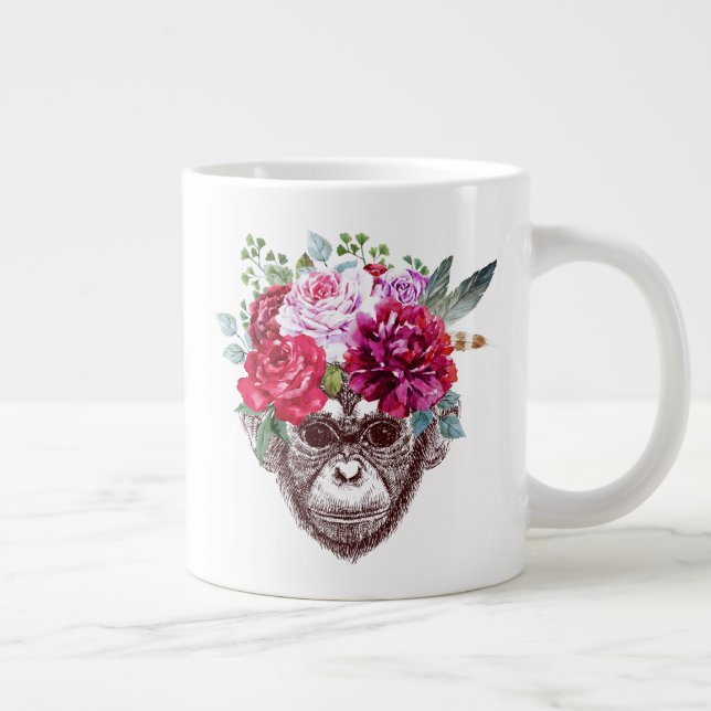 Flower Monkey Face Large Coffee Mug (Right)