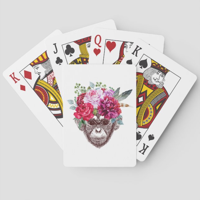 Flower Monkey Face Playing Cards (Back)