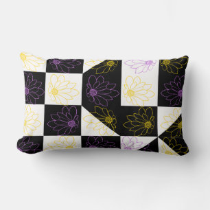 flower Monochrome Chequered pattern Lumbar Pillow