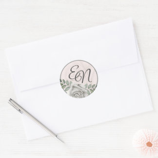 Flower Monogram Dusty White Roses Wedding Sticker