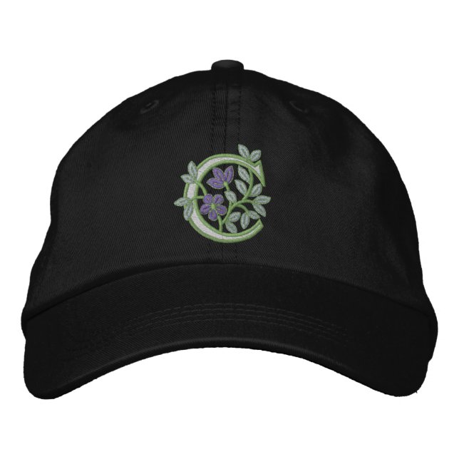 Flower Monogram Initial C Embroidered Hat (Front)