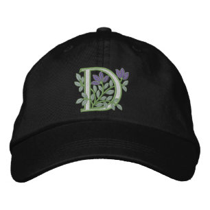 Flower Monogram Initial D Embroidered Hat