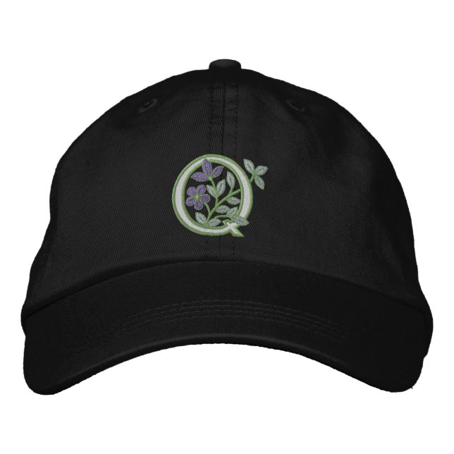 Flower Monogram Initial Q Embroidered Hat (Front)