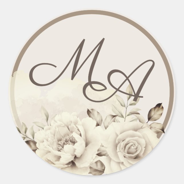 Flower monogram rustic white roses wedding Sticker (Front)