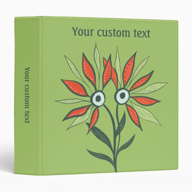 Flower Monster Cute Cartoon Character Green Kids Binder (Front/Spine)