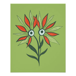 Flower Monster Cute Cartoon Character Green Kids Poster
