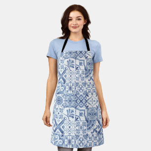 Flower Mosaic, Blue Mosaic Pattern Apron