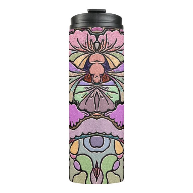 Flower mosaic pink pansy floral elegant colourful thermal tumbler (Front)