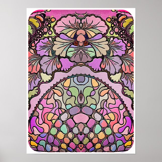 Flower mosaic pink purple pansy floral elegant poster (Front)