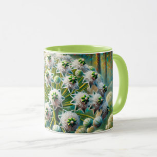 Flower mug with white star-shaped flowers 