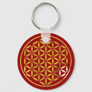 Flower Of Life 1 - Gold stamp dark red Keychain
