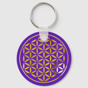Flower Of Life 1 - Gold stamp violet Keychain