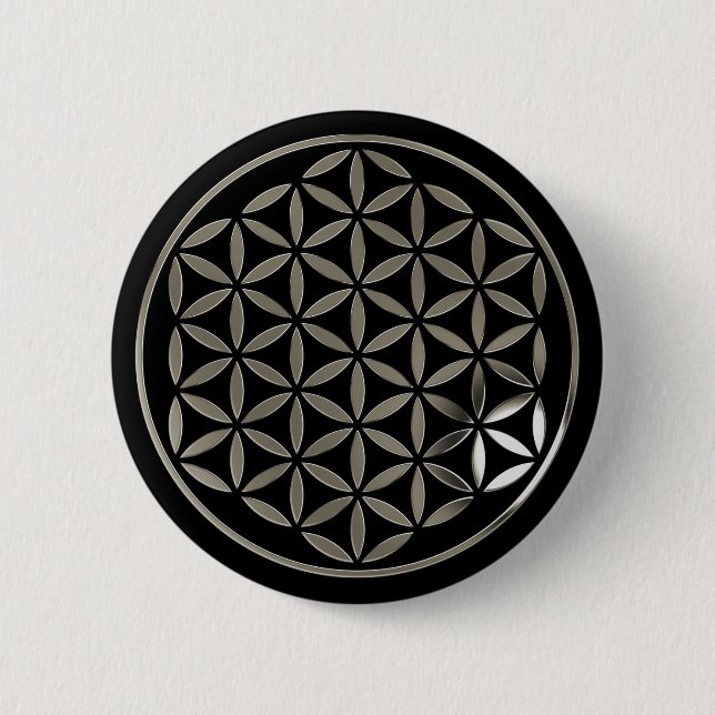 Flower Of Life 1 - Silver stamp | black 2 Inch Round Button (Front)