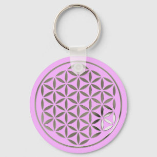 Flower Of Life 1 - Silver stamp   lightpink Keychain