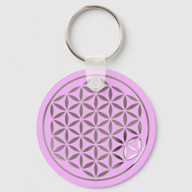 Flower Of Life 1 - Silver stamp | lightpink Keychain (Front)