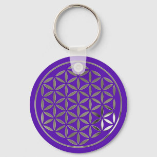 Flower Of Life 1 - Silver stamp   violet Keychain