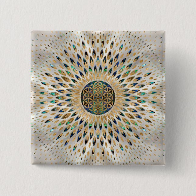 Flower of Life  - Abalone Shell and Pearl 2 Inch Square Button (Front)