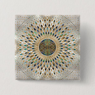 Flower of Life  - Abalone Shell and Pearl 2 Inch Square Button