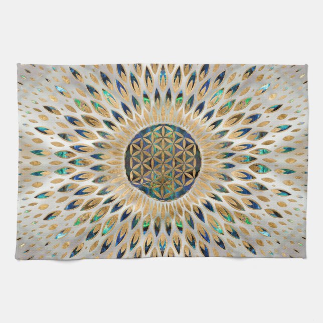 Flower of Life  - Abalone Shell and Pearl Kitchen Towel (Horizontal)