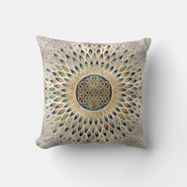 Flower of Life  - Abalone Shell and Pearl Throw Pillow (Front)